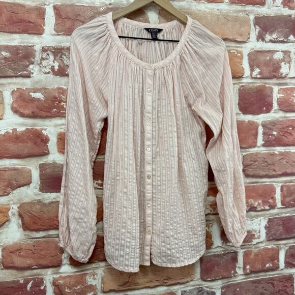 Ralph Lauren Chaps Top Women's Small Pink Embroidered Striped Casual Shirt - Picture 2 of 8